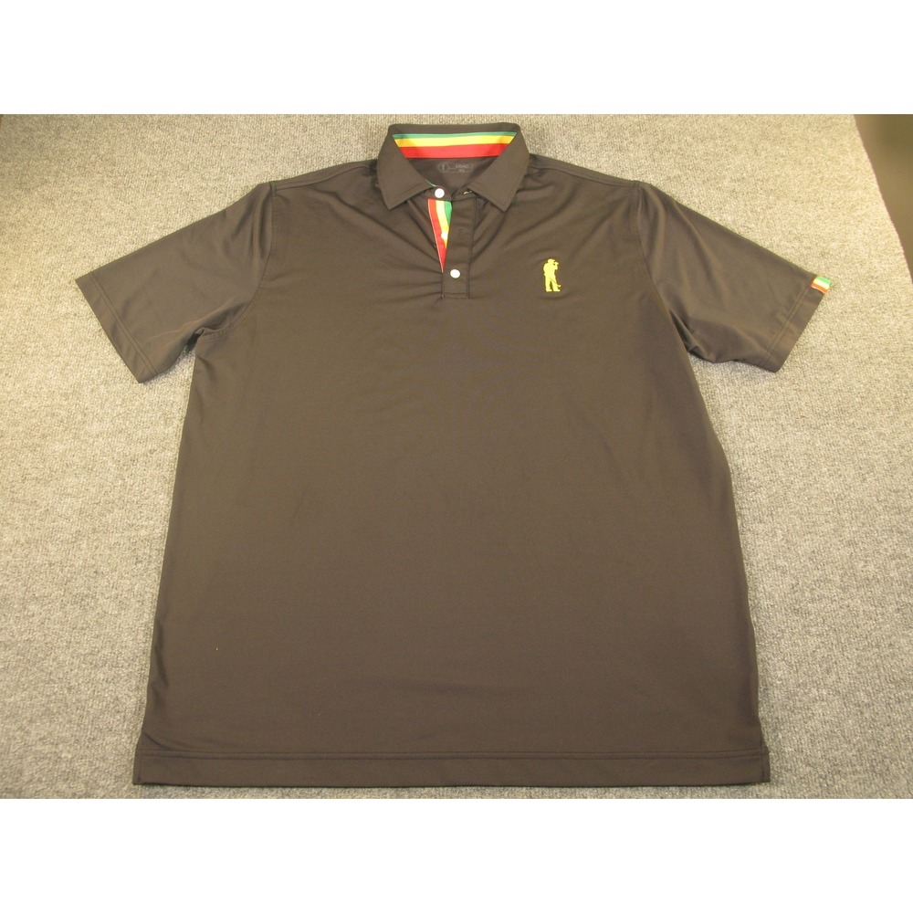 U Suck At Golf Mens XL Performance Polo Shirt Rasta Stripe Trim Black #2262